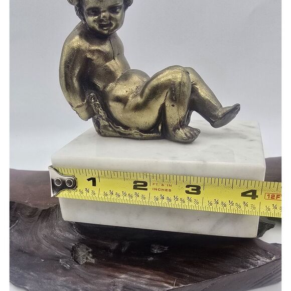 Brass Cherub Bookend Paperweight  Figurine on Marble Bases Regency - Picture 13 of 16